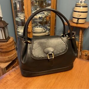 Dooney & Bourke Florentine Black Flap Satchel with whip stitch